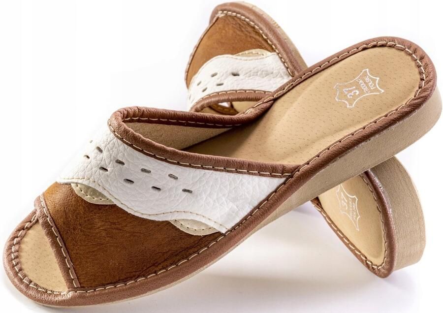 Maximus Dames Pantoffels Leer Wit-Bruin Comfortabel en Stijlvol