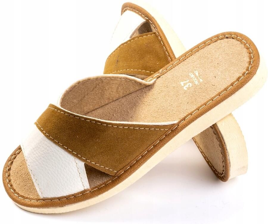 Maximus Dames Pantoffels Leer Wit-Bruin Comfortabel & Stijlvol