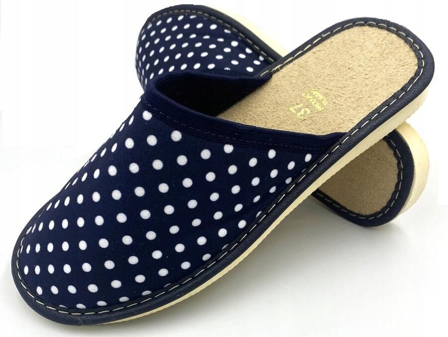 Maximus Dames pantoffels met stippen marineblauw