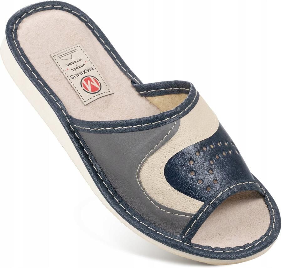Maximus Dames pantoffels van leer zwart