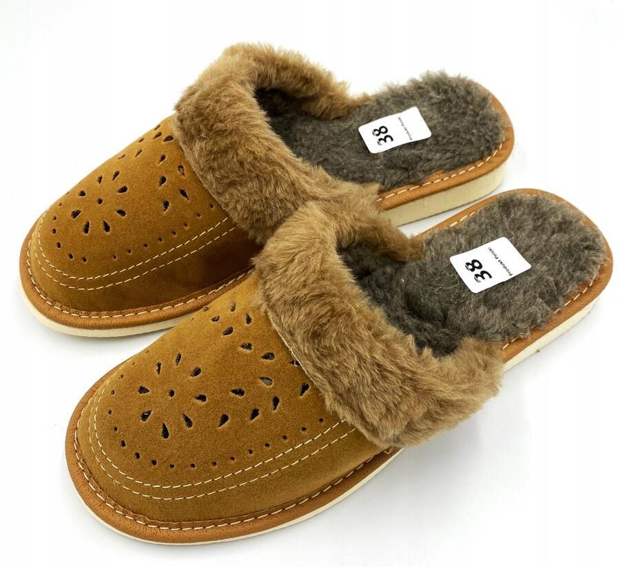 Maximus Dames pantoffels warme wol suède bruin