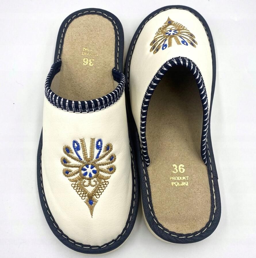 Maximus Dames Pantoffels Wit Geborduurd met Parzenica
