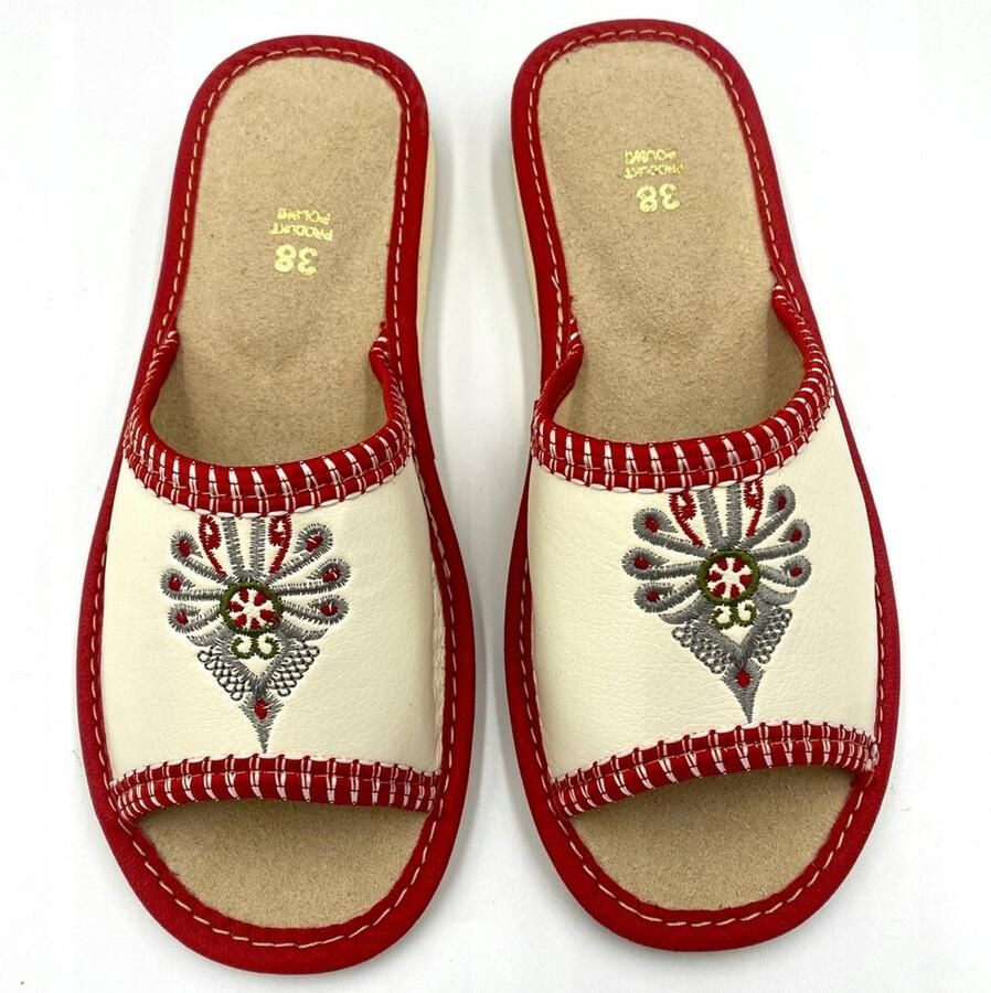 Maximus Dames Pantoffels Wit-Rood Comfortabele Huisschoenen
