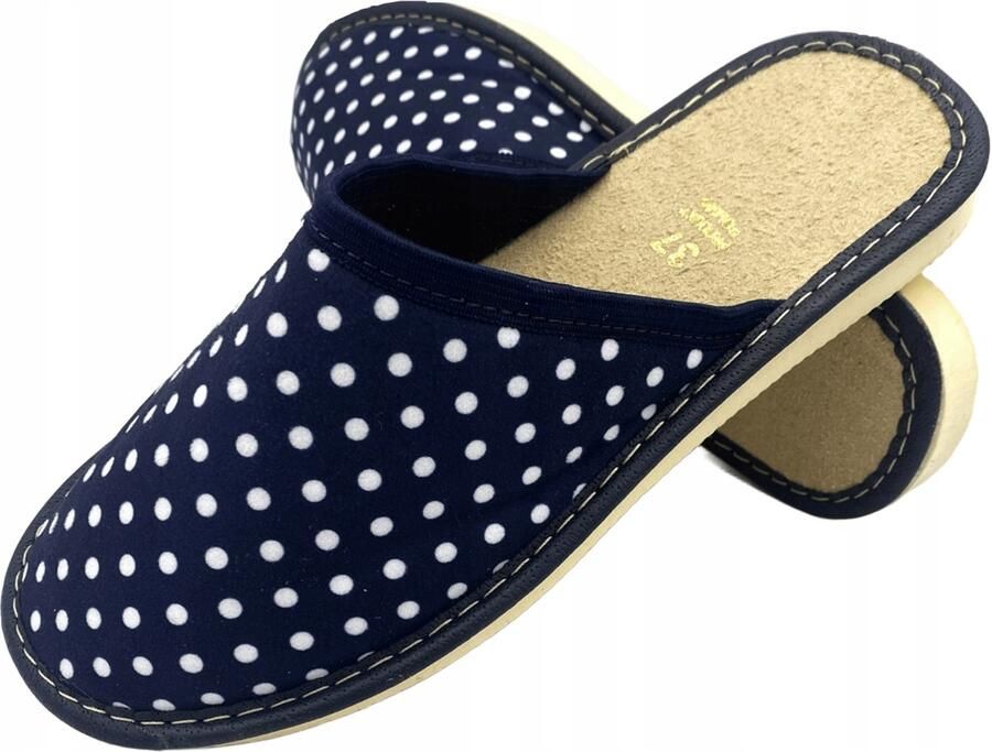 Maximus Damespantoffels met stippen gesloten marineblauw