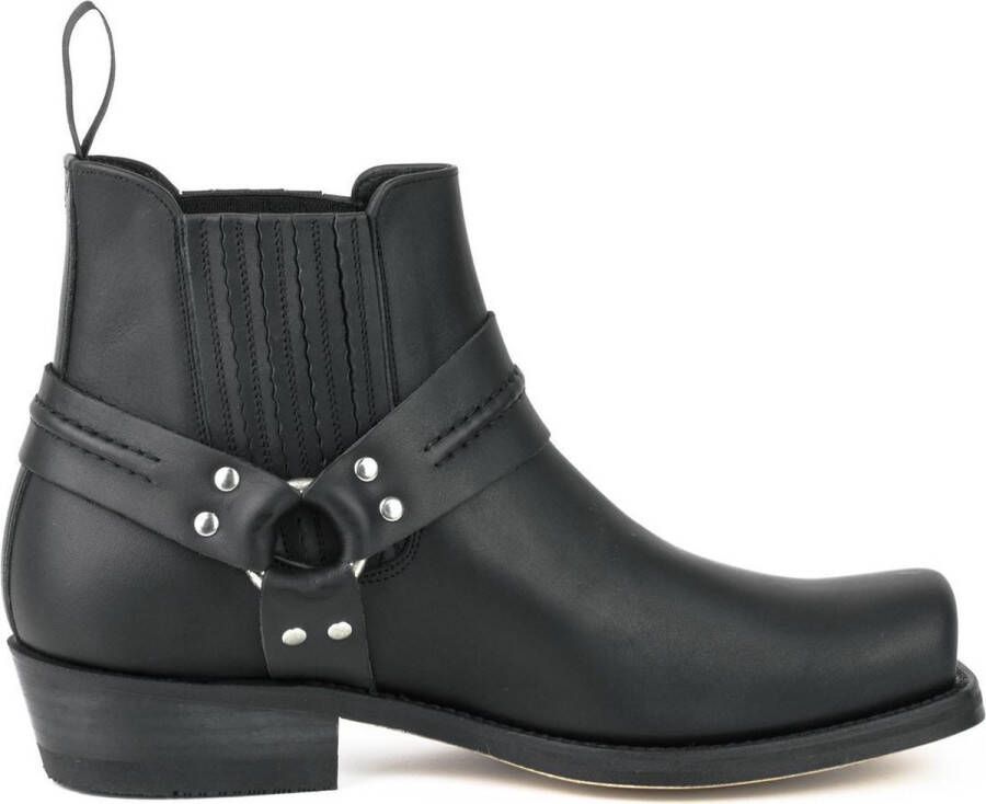 Mayura Boots 04 Zwart Cow Western Enkellaars Vierkante Neus Vast Spoor Elastiek Sluiting