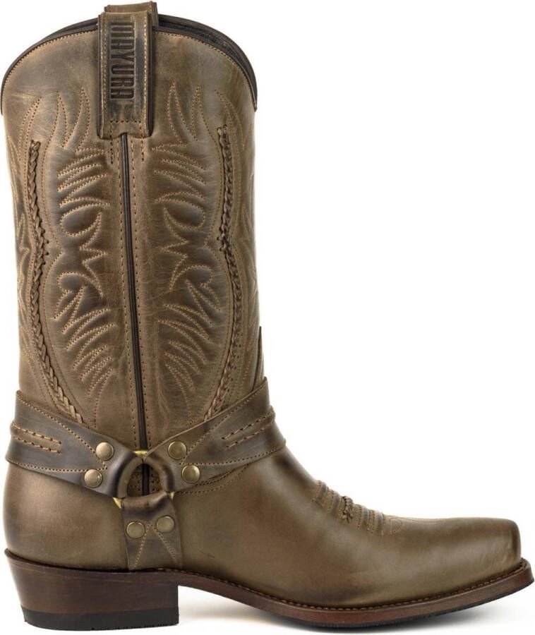 Mayura Boots 07 Bruin Motor Biker Western Spitse Laarzen Vlechtwerk Vast Spoor Gewaxt Leer