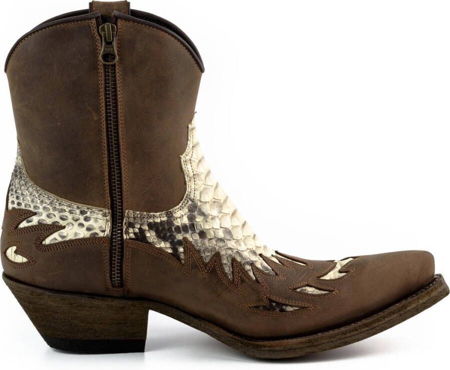 Mayura Boots 12U Bruin Natural - s Cow Western Enkellaars Spitse Neus Schuine Hak Rits Waxed Leather