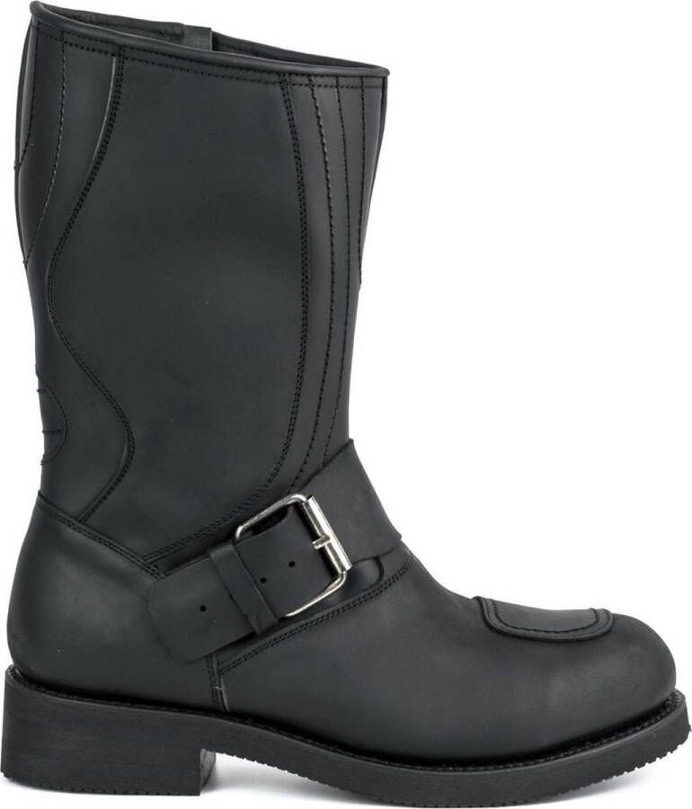 Mayura Boots 1594 Zwart Biker Motorlaarzen Dames Heren Ronde Stalen Neus Anti Slip Zool Echt leer