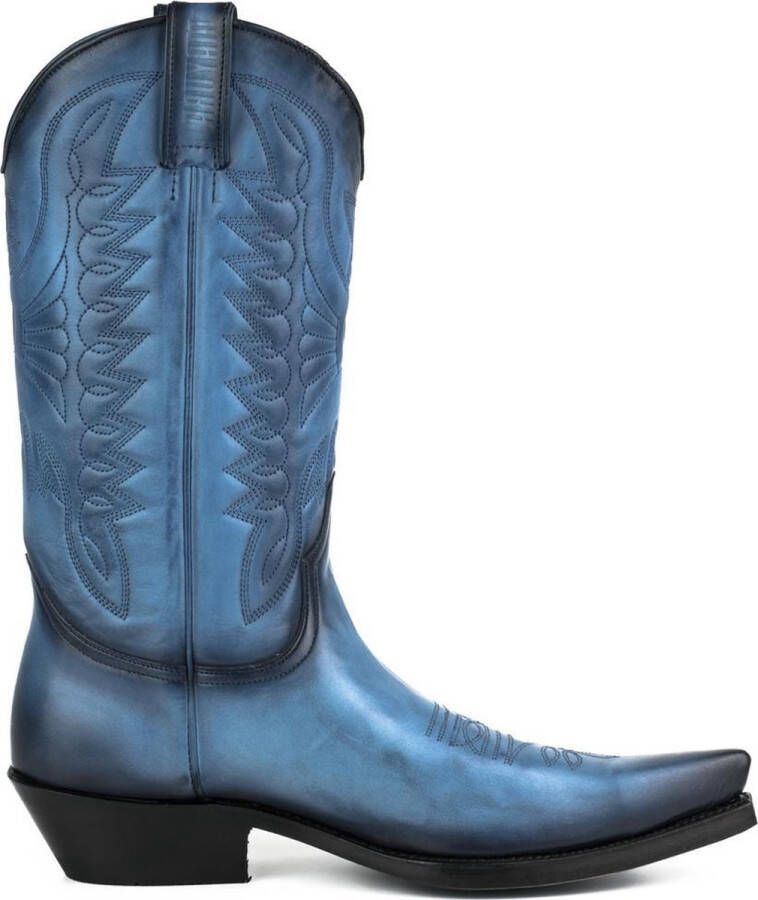 Mayura Boots 1920 Blauw Spitse Cowboy Western Line Dance Dames Heren Laarzen Schuine Hak Echt Leer