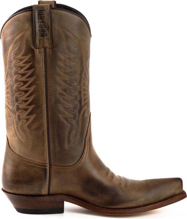 Mayura Boots 20 Kastanjebruin Unisex Cowboy Western Laarzen Spitse Neus Schuine Hak Sierstikel Wreef Waxed Leer