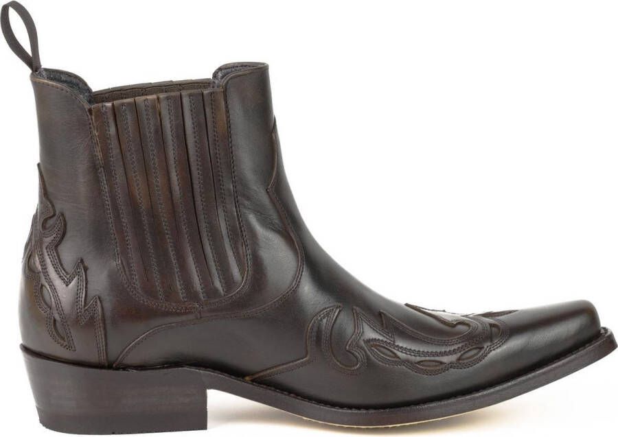 Mayura Boots 21 Bruin Spitse Western Enkellaars Heren Rechte Hak Elastiek Echt leer