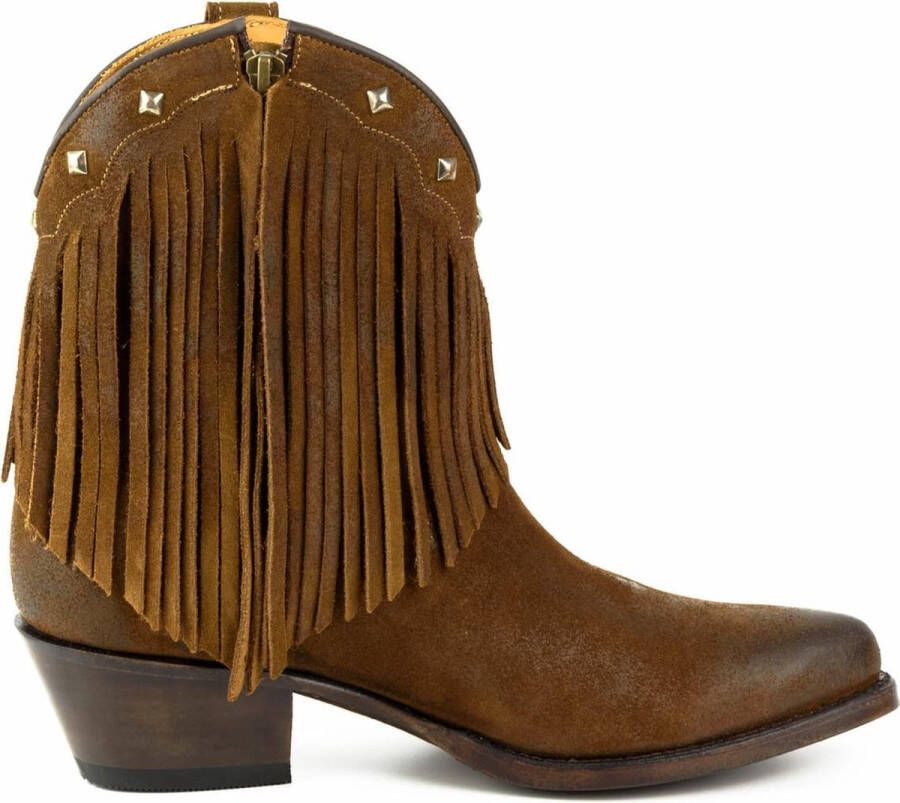 Mayura Boots 2374-F Tabaco Cow fashion Enkellaars Spitse Neus Western Hak Franjes Echt Leer