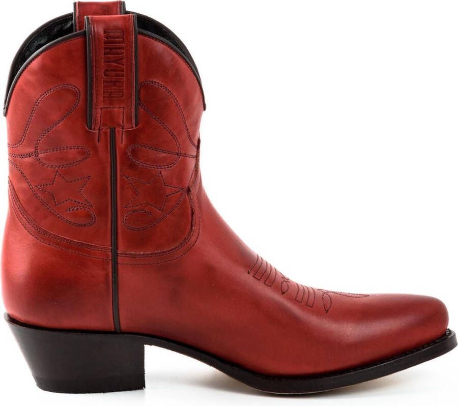 Mayura Boots 2374 Rood Dames Cowboy fashion Enkellaars Spitse Neus Western Hak Echt Leer