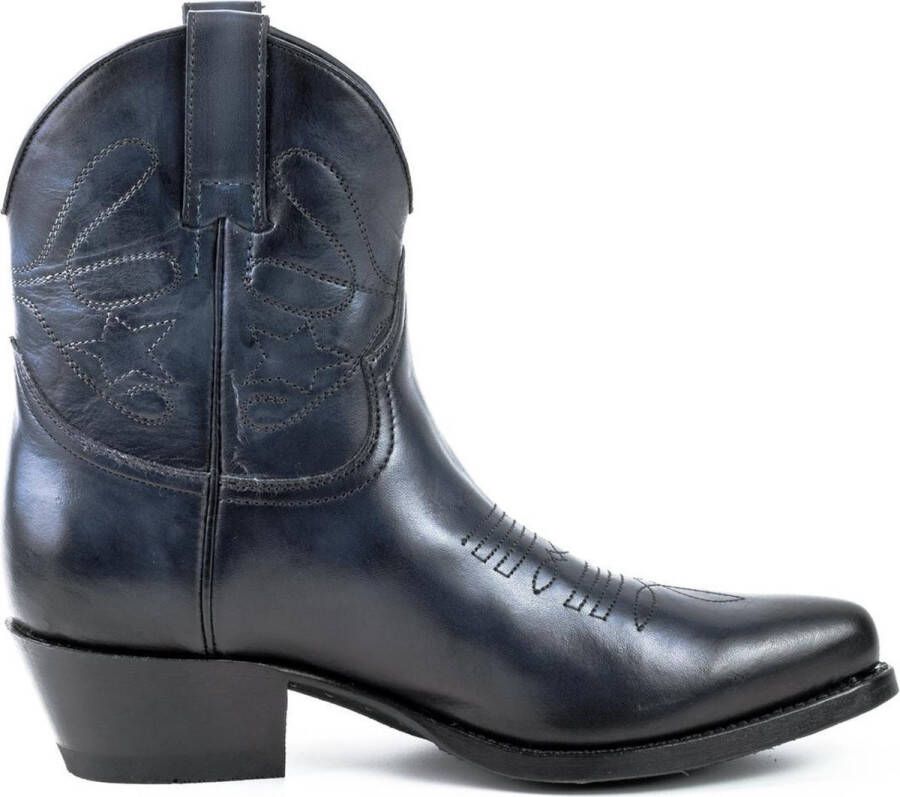 Mayura Boots 2374 Vintage Blauw Dames Cowboy fashion Enkellaars Spitse Neus Western Hak Echt Leer