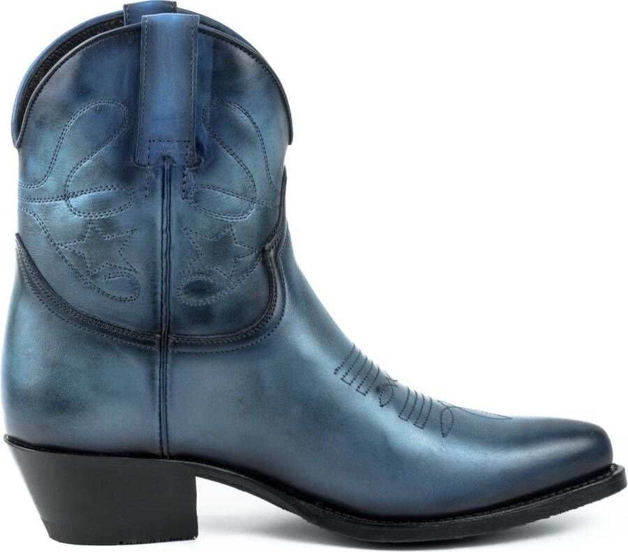 Mayura Boots 2374 Vintage Blauw Dames Cowboy fashion Enkellaars Spitse Neus Western Hak Echt Leer - Foto 1