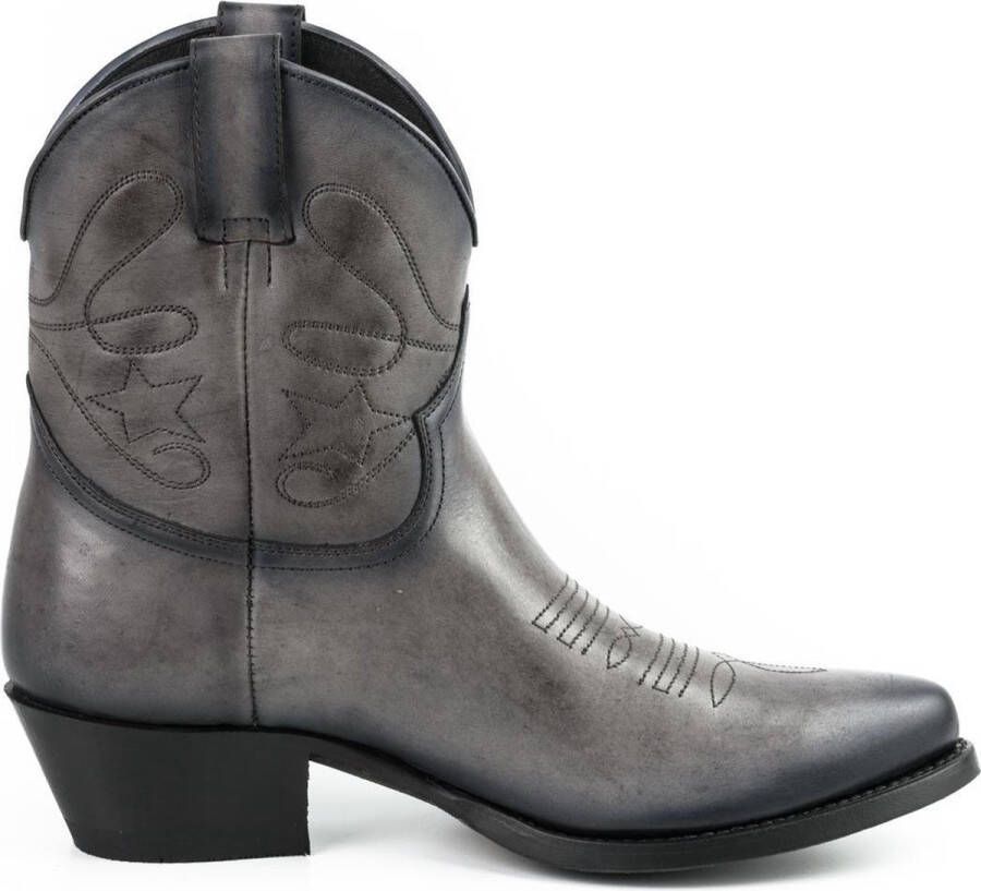 Mayura Boots 2374 Vintage Grijs Dames Cowboy fashion Enkellaars Spitse Neus Western Hak Echt Leer