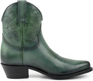 Mayura Boots 2374 Vintage Groen Cow fashion Enkellaars Spitse Neus Western Hak Echt Leer
