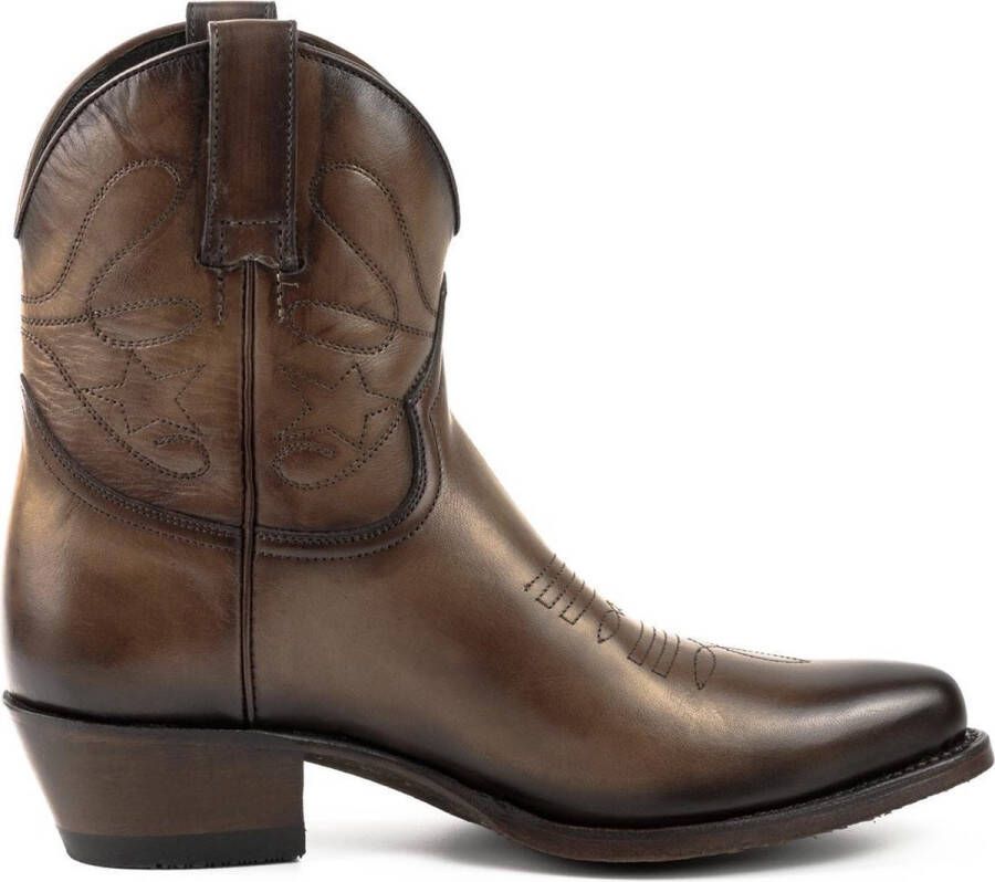Mayura Boots 2374 Vintage Hazelnoot Dames Cowboy fashion Enkellaars Spitse Neus Western Hak Echt Leer