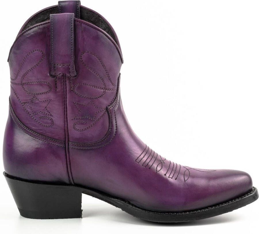 Mayura Boots 2374 Vintage Paars Dames Cowboy fashion Enkellaars Spitse Neus Western Hak Echt Leer