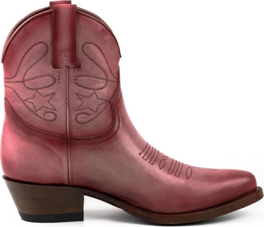 Mayura Boots 2374 Vintage Roze Dames Cowboy fashion Enkellaars Spitse Neus Western Hak Echt Leer