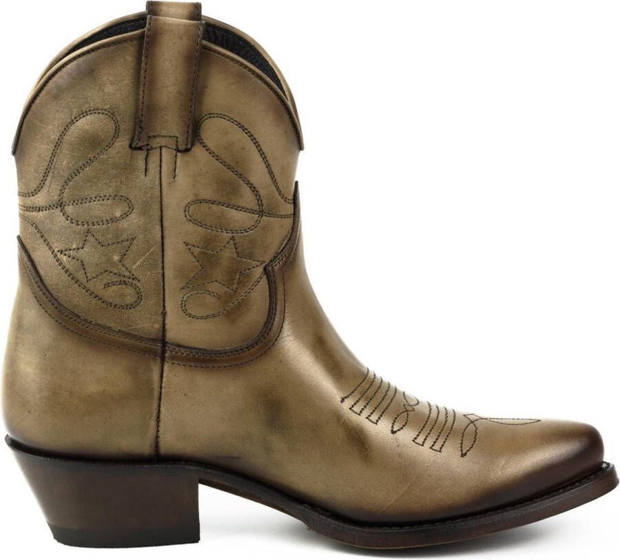 Mayura Boots 2374 Vintage Taupe Dames Cowboy fashion Enkellaars Spitse Neus Western Hak Echt Leer