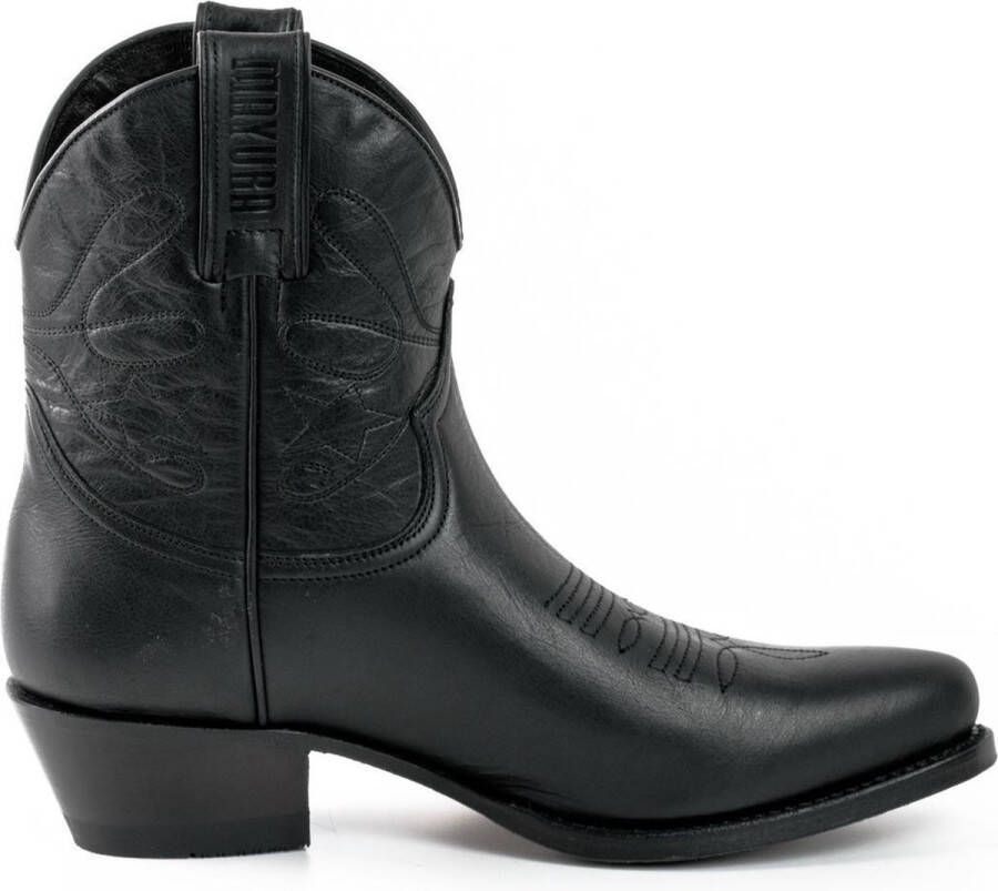 Mayura Boots 2374 Zwart Dames Cowboy fashion Enkellaars Spitse Neus Western Hak Echt Leer