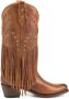 Mayura Boots 2475 Cognac Dames Boho Franjes Western Laarzen Sierstiksel Ronde Neus Schuine Hak Glanzend Leer - Thumbnail 1
