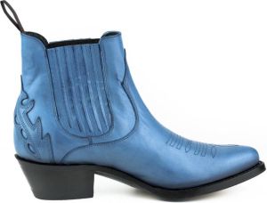 Mayura Boots 2487 Blauw Cow Western Fashion Enklelaars Spitse Neus Schuine Hak Elastiek Sluiting Echt Leer
