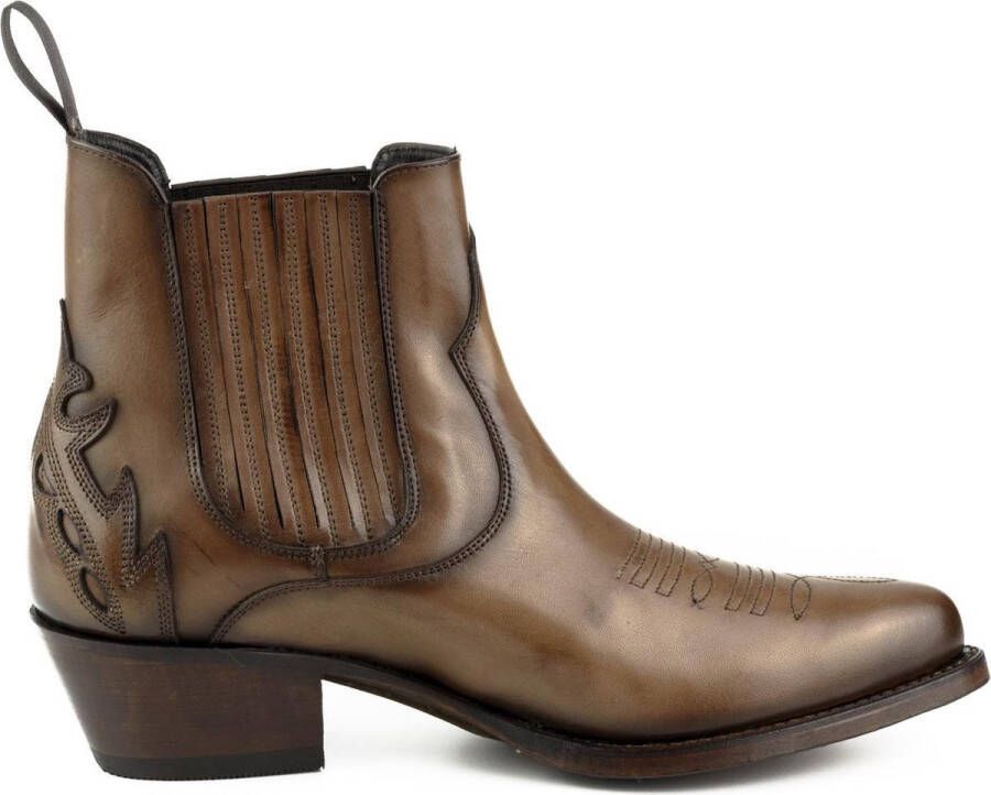 Mayura Boots 2487 Hazelnoot Cowboy Western Fashion Enklelaars Spitse Neus Schuine Hak Elastiek Sluiting Echt Leer - Foto 1