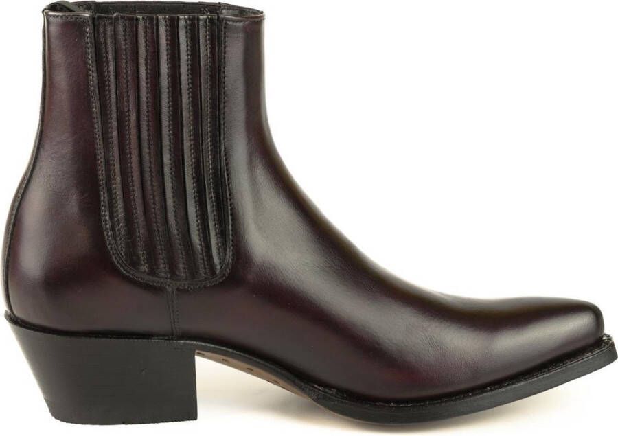 Mayura Boots 2496 Bordeaux Spitse Western Enkellaars Dames Schuine Hak Elastiek Sluiting Glad Leer
