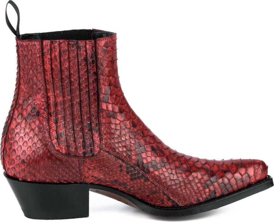 Mayura Boots 2496P Rood Dames Western Enkellaarzen Spitse Neus Cowboyhak Elastiek Sluiting Echt Leer