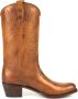 Mayura Boots 2526 Hazelnoot Bruin Dames Boho Western Laarzen Blad Motief Sierstiksel Ronde Neus Schuine Hak Glad Leer - Thumbnail 1