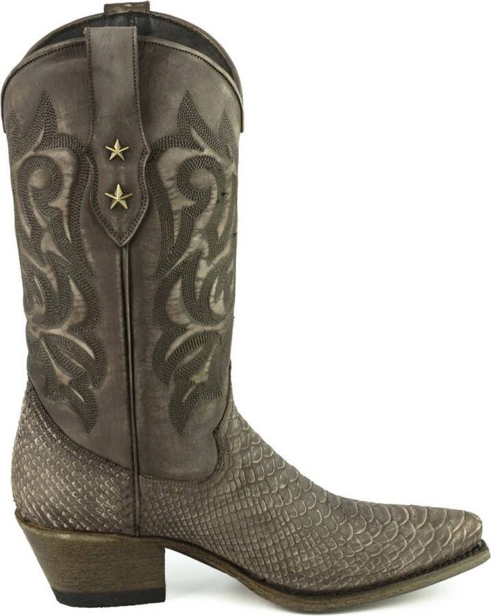 Mayura Boots Alabama 2524 Bruin-Grijs-Taupe Lavado Dames Westernlaars Spitse Neus Hak Hoge Schacht Echt Leer