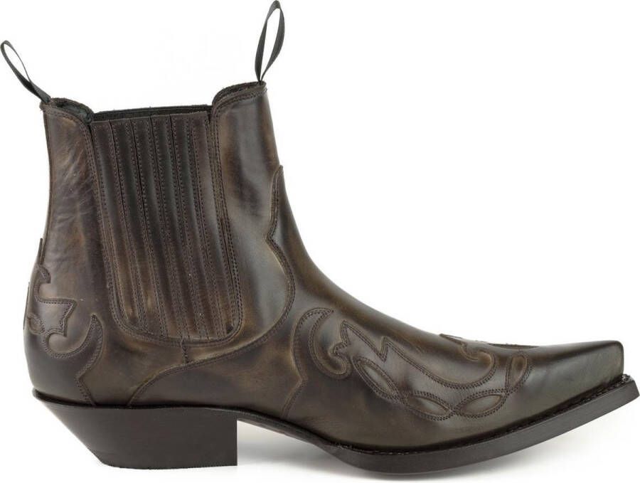 Mayura Boots Austin 1931 Donker Bruin Spitse Western Enkellaars Schuine Hak Elastiek Sluiting Vintage Look