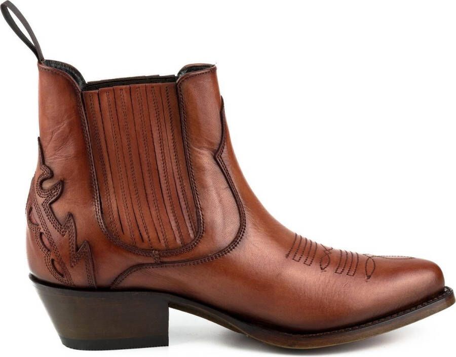 Mayura Boots Marilyn 2487 Cognac Dames Cowboy Western Fashion Enklelaars Spitse Neus Schuine Hak Elastiek Sluiting Echt Leer