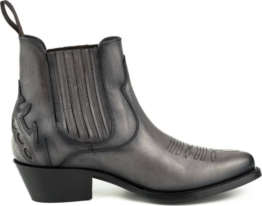 Mayura Boots Marilyn 2487 Grijs Dames Cowboy Western Fashion Enklelaars Spitse Neus Schuine Hak Elastiek Sluiting Echt Leer