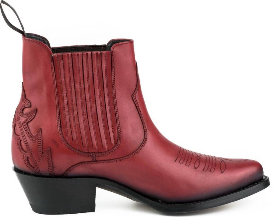 Mayura Boots Marilyn 2487 Rood Dames Cowboy Western Fashion Enklelaars Spitse Neus Schuine Hak Elastiek Sluiting Echt Leer