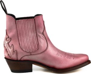 Mayura Boots Marilyn 2487 Roze Cow Western Fashion Enklelaars Spitse Neus Schuine Hak Elastiek Sluiting Echt Leer