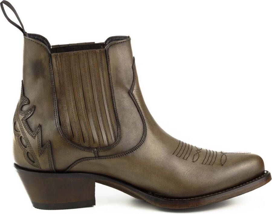 Mayura Boots Marilyn 2487 Taupe Dames Cowboy Western Fashion Enklelaars Spitse Neus Schuine Hak Elastiek Sluiting Echt Leer