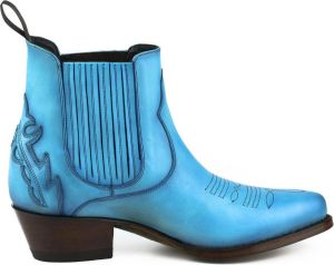 Mayura Boots Marilyn 2487 Turquoise Dames Cowboy Western Fashion Enklelaars Spitse Neus Schuine Hak Elastiek Sluiting Echt Leer