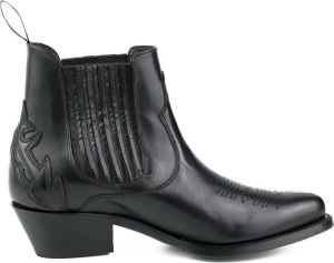 Mayura Boots Marilyn 2487 Zwart Cow Western Fashion Enklelaars Spitse Neus Schuine Hak Elastiek Sluiting Echt Leer
