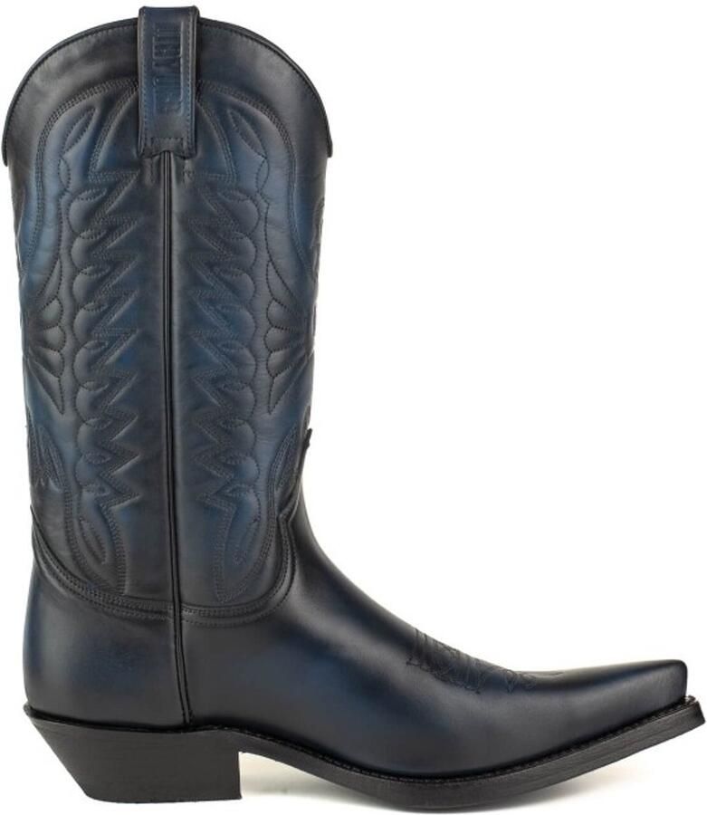 Mayura Boots 1920 Zwart Blauw Spitse Cow Western Line Dance Laarzen Schuine Hak Echt Leer