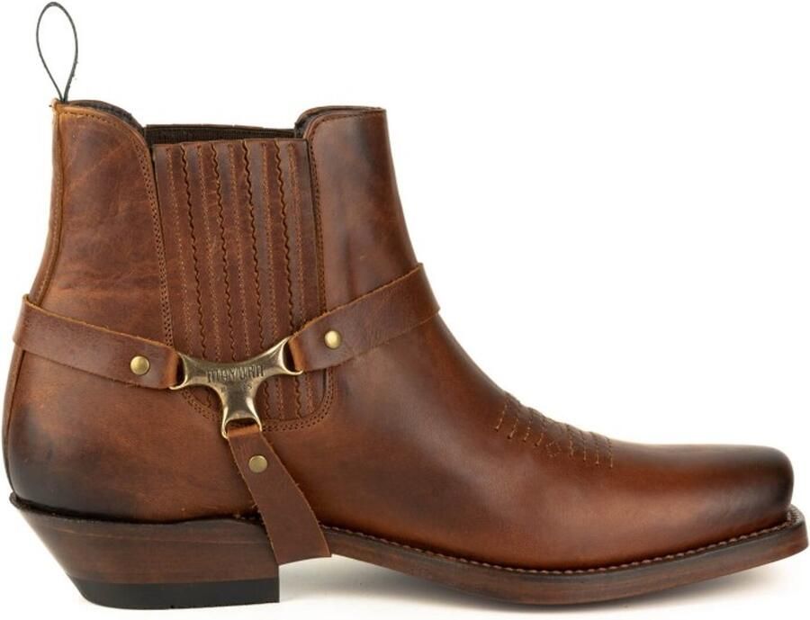 Mayura Boots 24 Kastanje Cowboy Western Enkellaars Heren Vierkante Neus Sierspoor Elastiek Sluiting - Foto 3