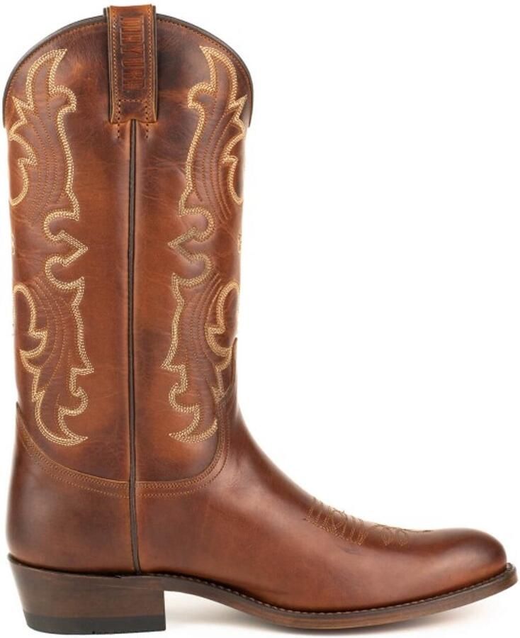 Mayura Boots 2627 Kastanje Bruin Cowboy Western Casual Heren Laarzen Semi Cubaanse Hak Echt Leer Ronde neus