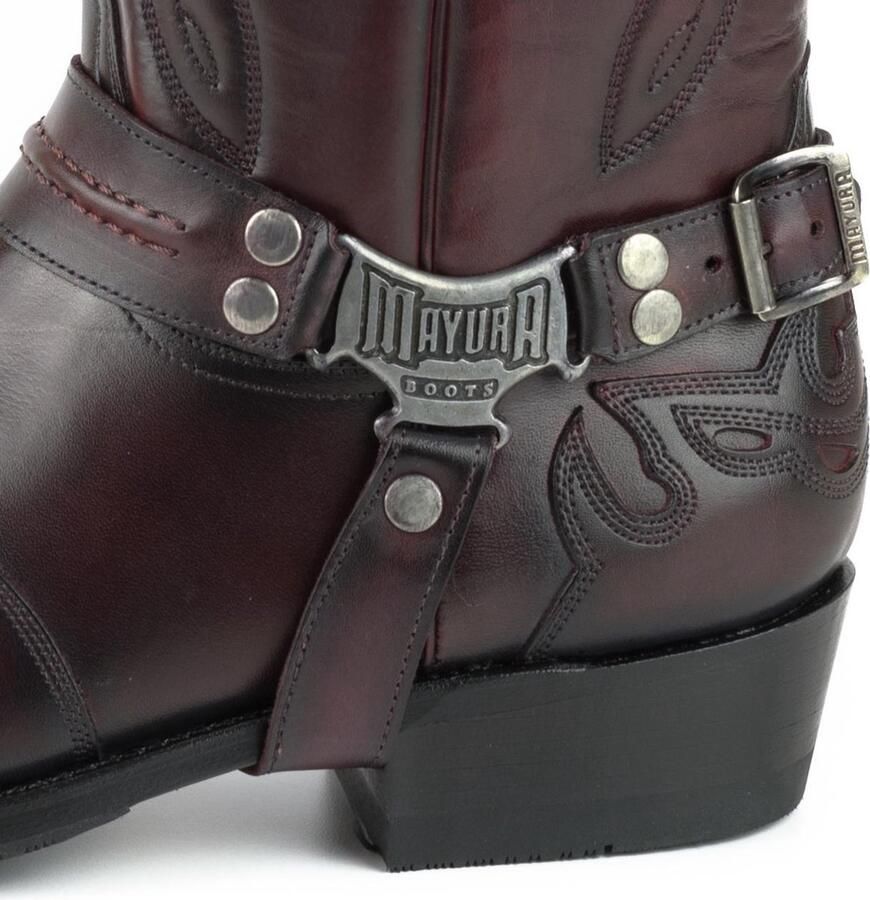 Mayura Boots Indian 2471 Bordeaux Cowboy Biker Laarzen Heren Vierkante Neus Platte Hak Afneembaar Spoor Echt Leer - Foto 3