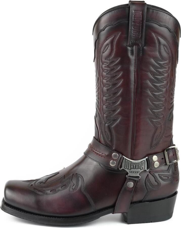 Mayura Boots Indian 2471 Bordeaux Cowboy Biker Laarzen Heren Vierkante Neus Platte Hak Afneembaar Spoor Echt Leer - Foto 5