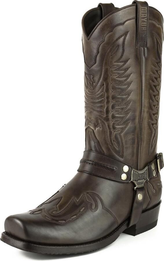 Mayura Boots Indian 2471 Bruin Cowboy Biker Laarzen Heren Vierkante Neus Platte Hak Afneembaar Spoor Echt Leer - Foto 7