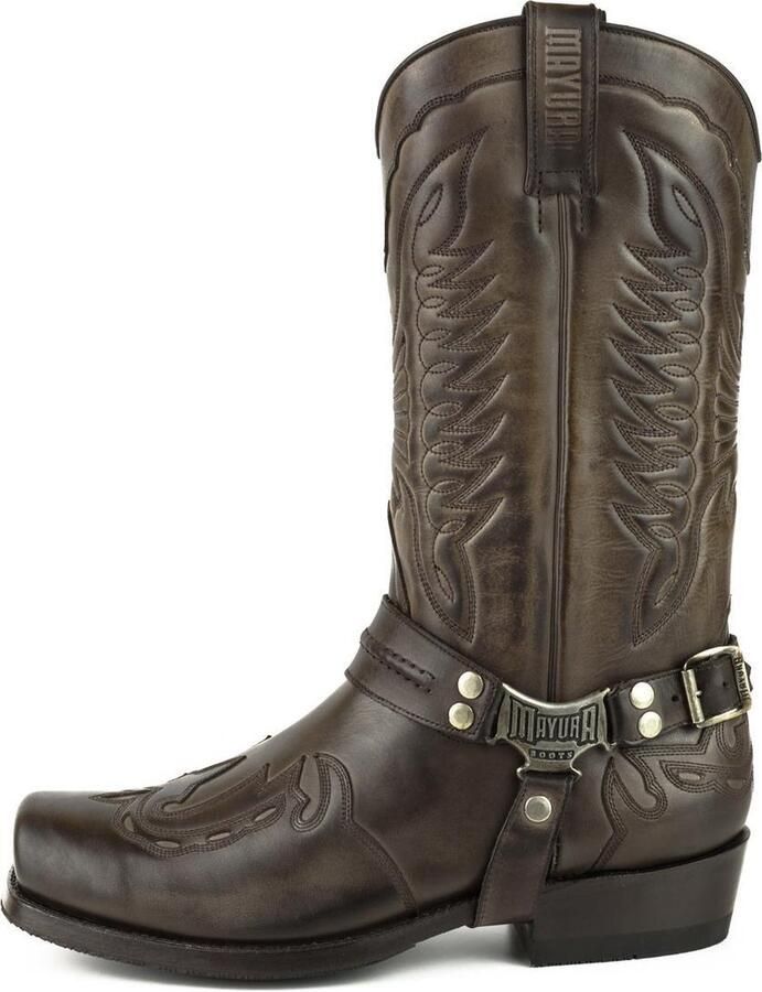 Mayura Boots Indian 2471 Bruin Cowboy Biker Laarzen Heren Vierkante Neus Platte Hak Afneembaar Spoor Echt Leer - Foto 5