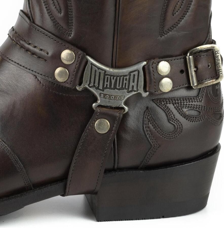 Mayura Boots Indian 2471 Kastanje Cowboy Biker Laarzen Heren Vierkante Neus Platte Hak Afneembaar Spoor Echt Leer - Foto 2