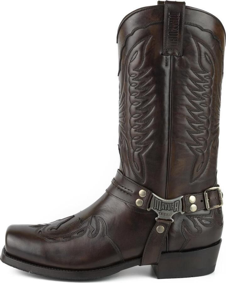 Mayura Boots Indian 2471 Kastanje Cowboy Biker Laarzen Heren Vierkante Neus Platte Hak Afneembaar Spoor Echt Leer - Foto 5